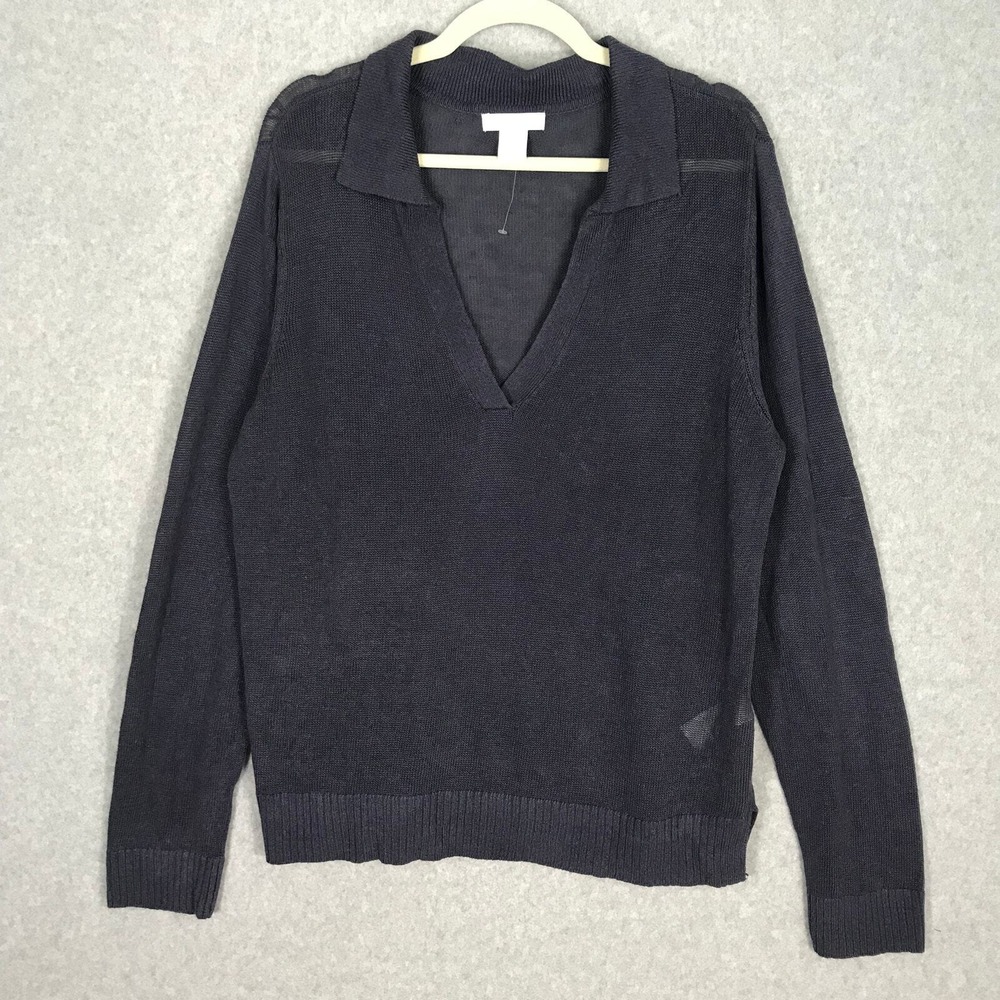 Halston Linen Sweater XL Navy Purple Sheer Minimalist Quiet Luxuryโ Tennis Prep